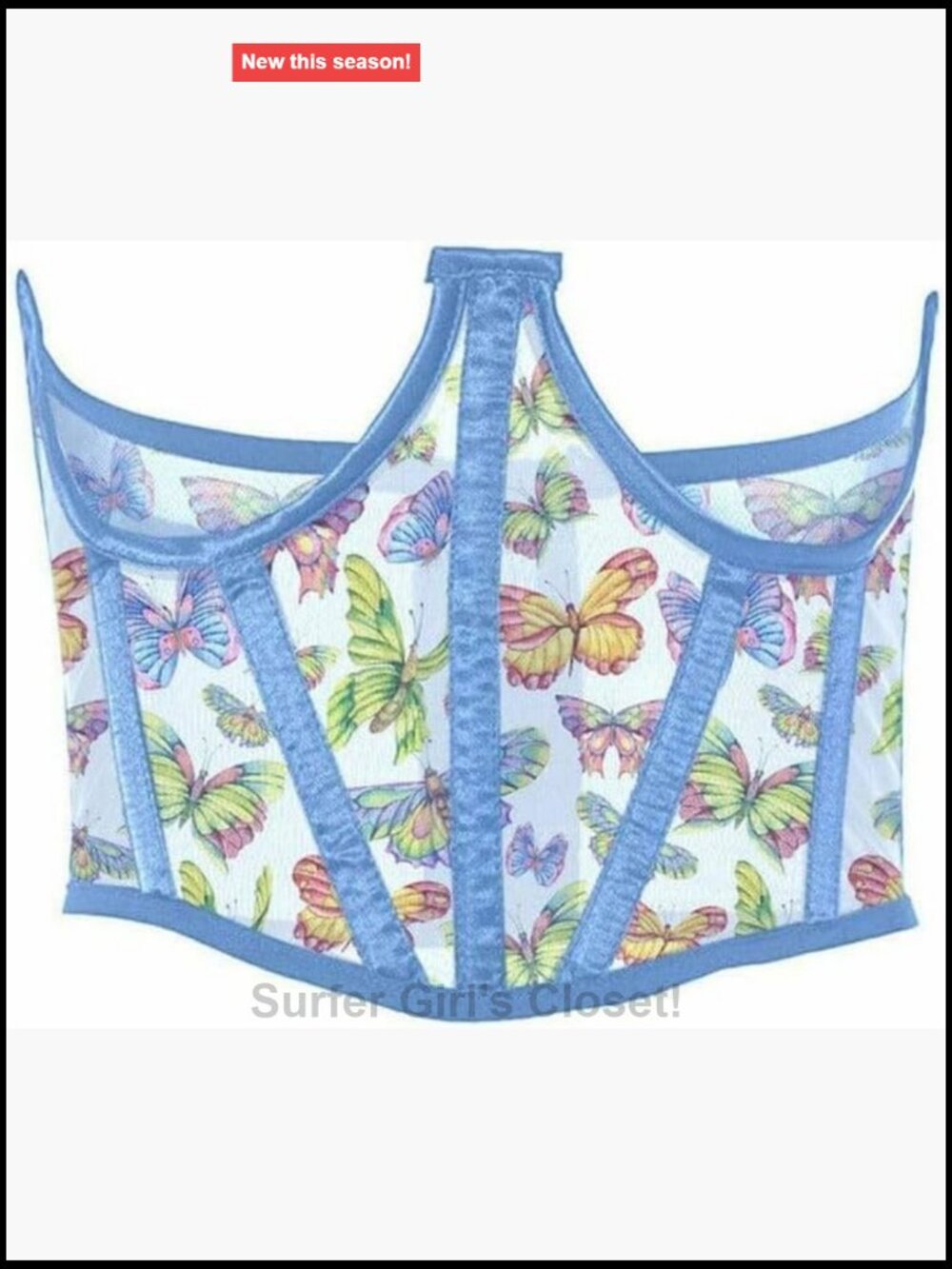 Lavish Butterfly Print Mesh Open Cup Waist Cincher Corset